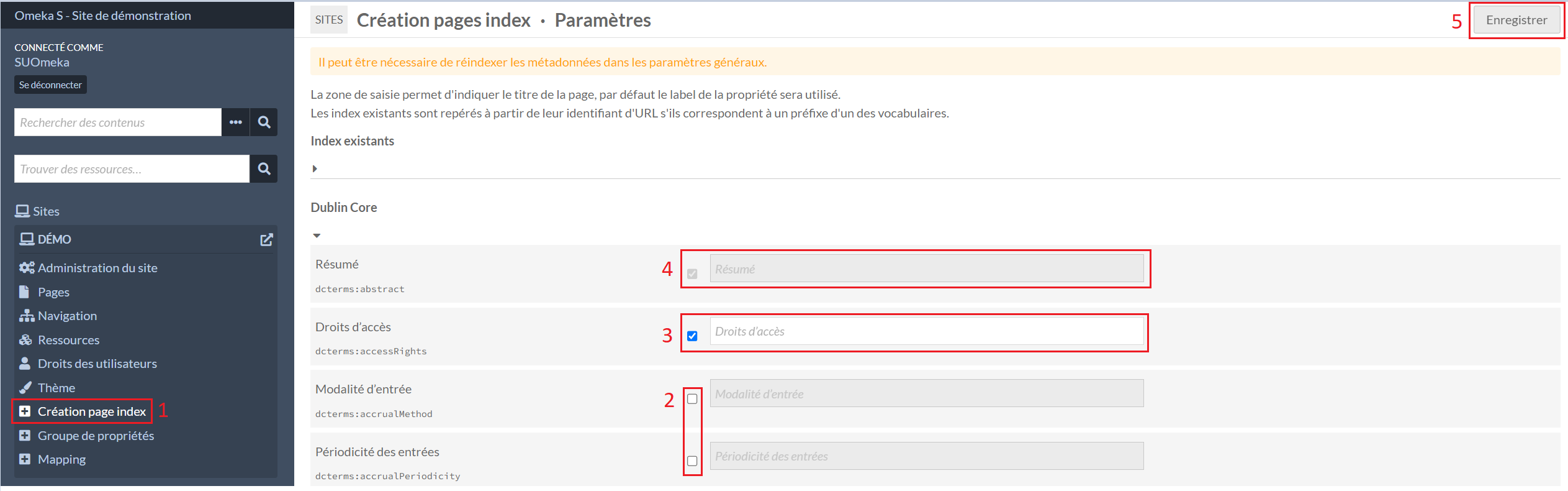 Formulaire création de page d'index