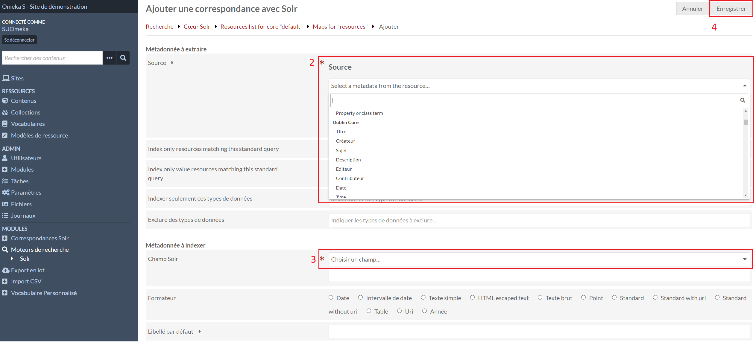Formulaire de création d'une correspondance