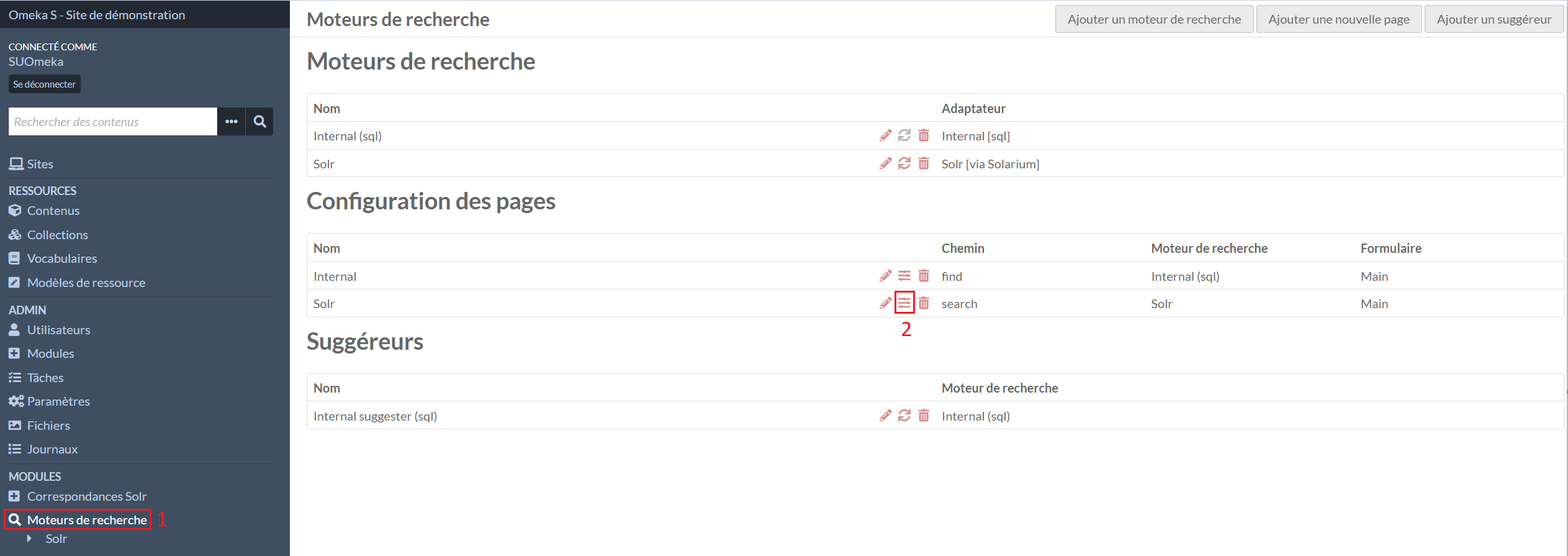 Configuration des pages
