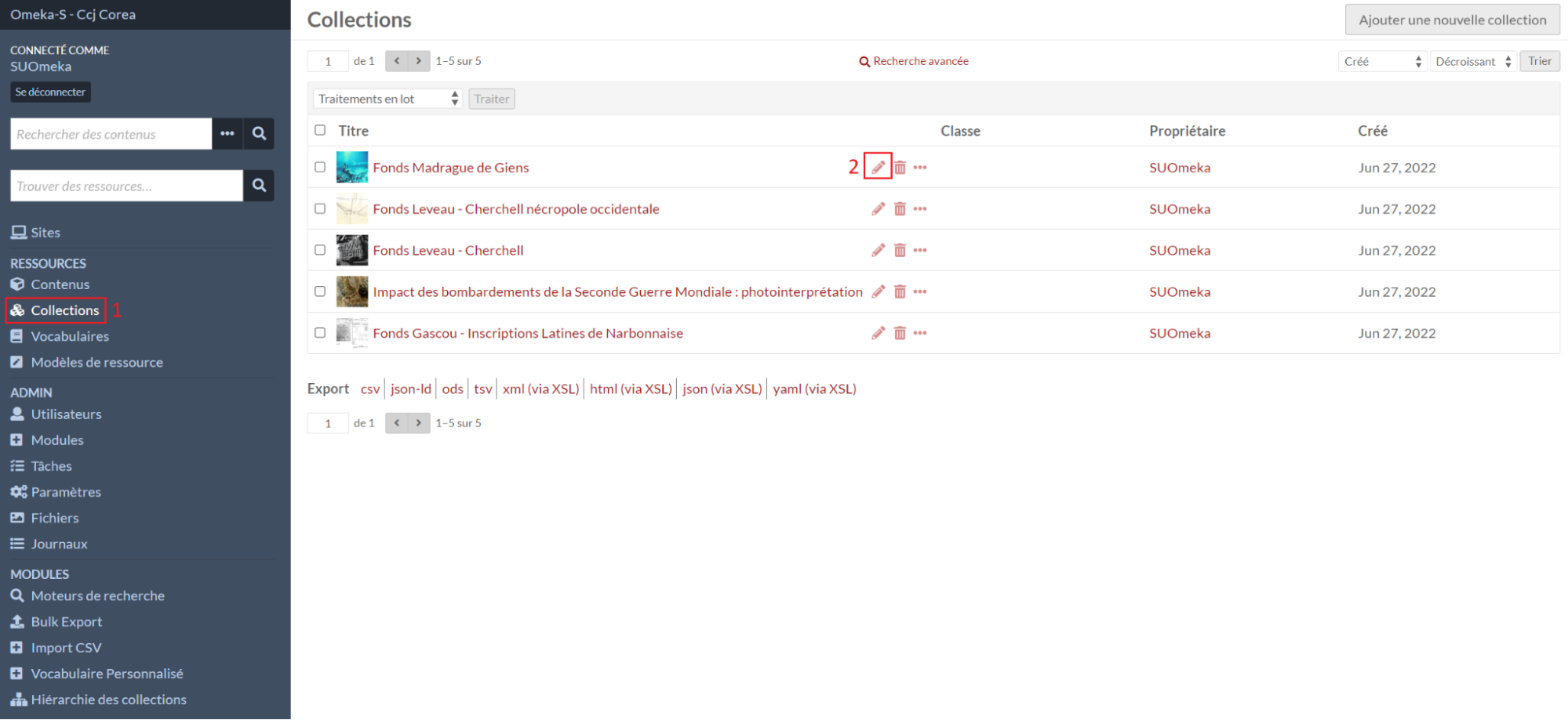 Édition d'une collection