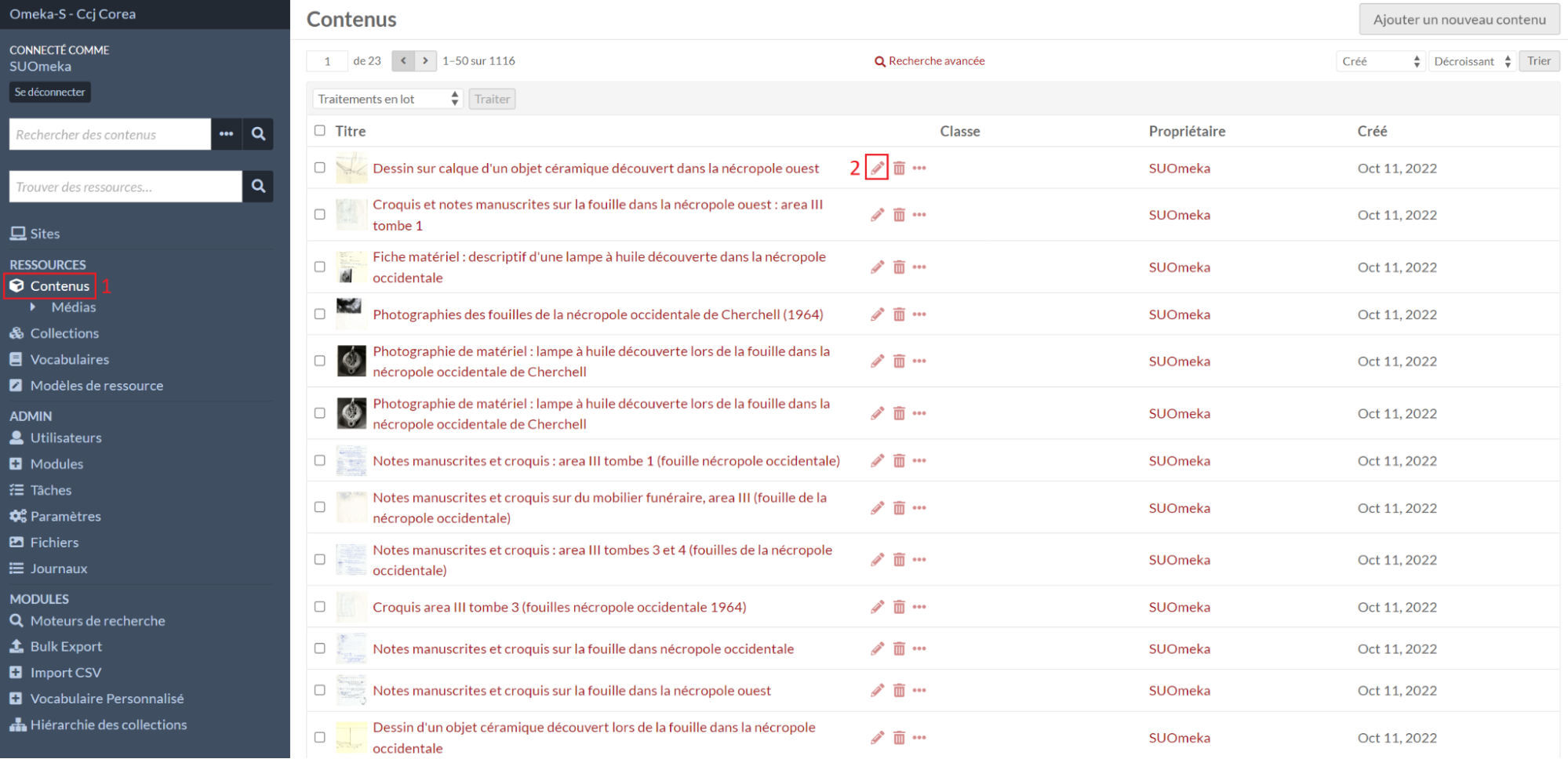 Édition d'un contenu