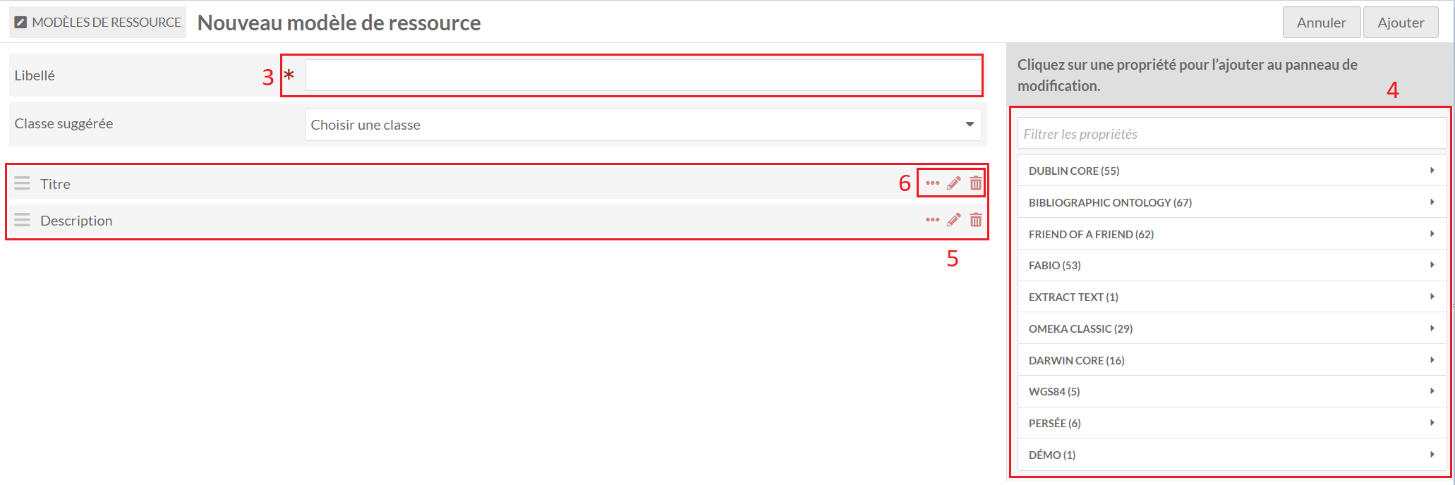 Formulaire de création d'un modèle de ressource