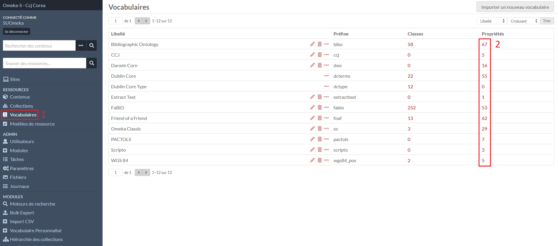 Liste des vocabulaires