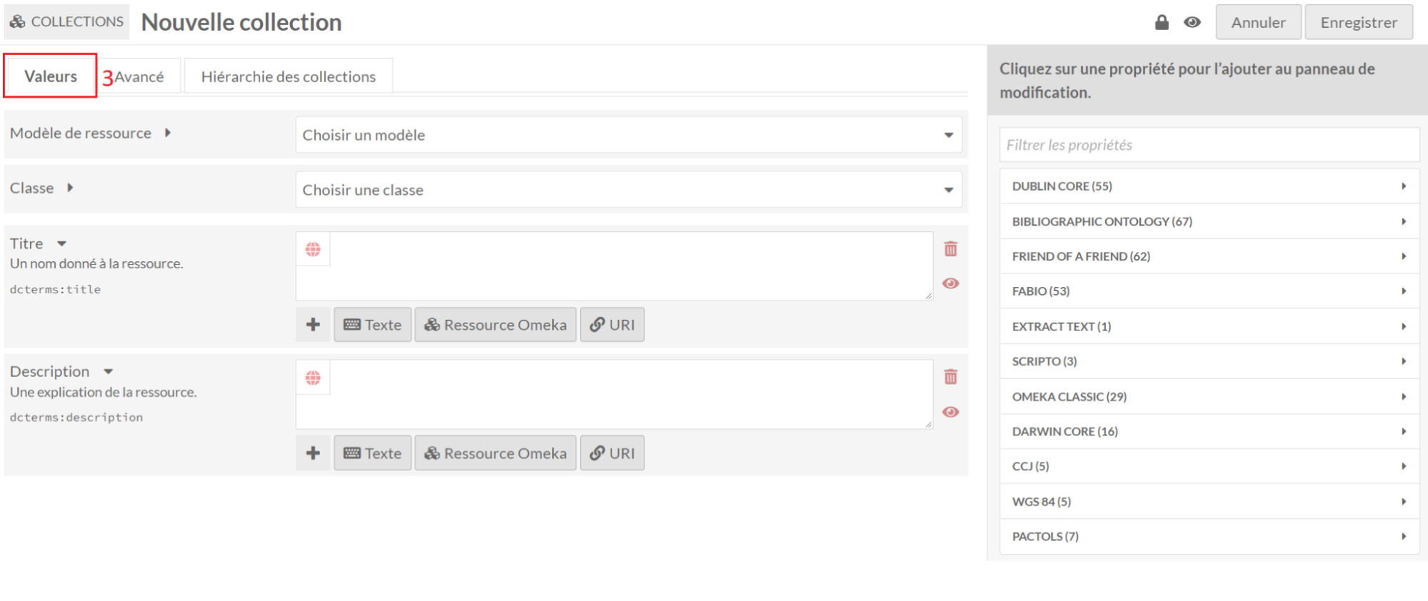 Métadonnées d'une collection